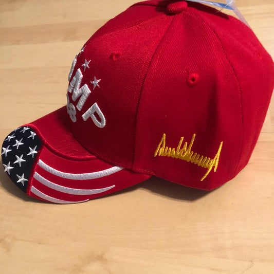 Trump 2028 Signature Embroidered Red Trump Cap Hat Side View