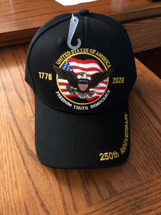 250th Anniversary Cap Hat with Eagle Great Seal Design Embroidered Black
