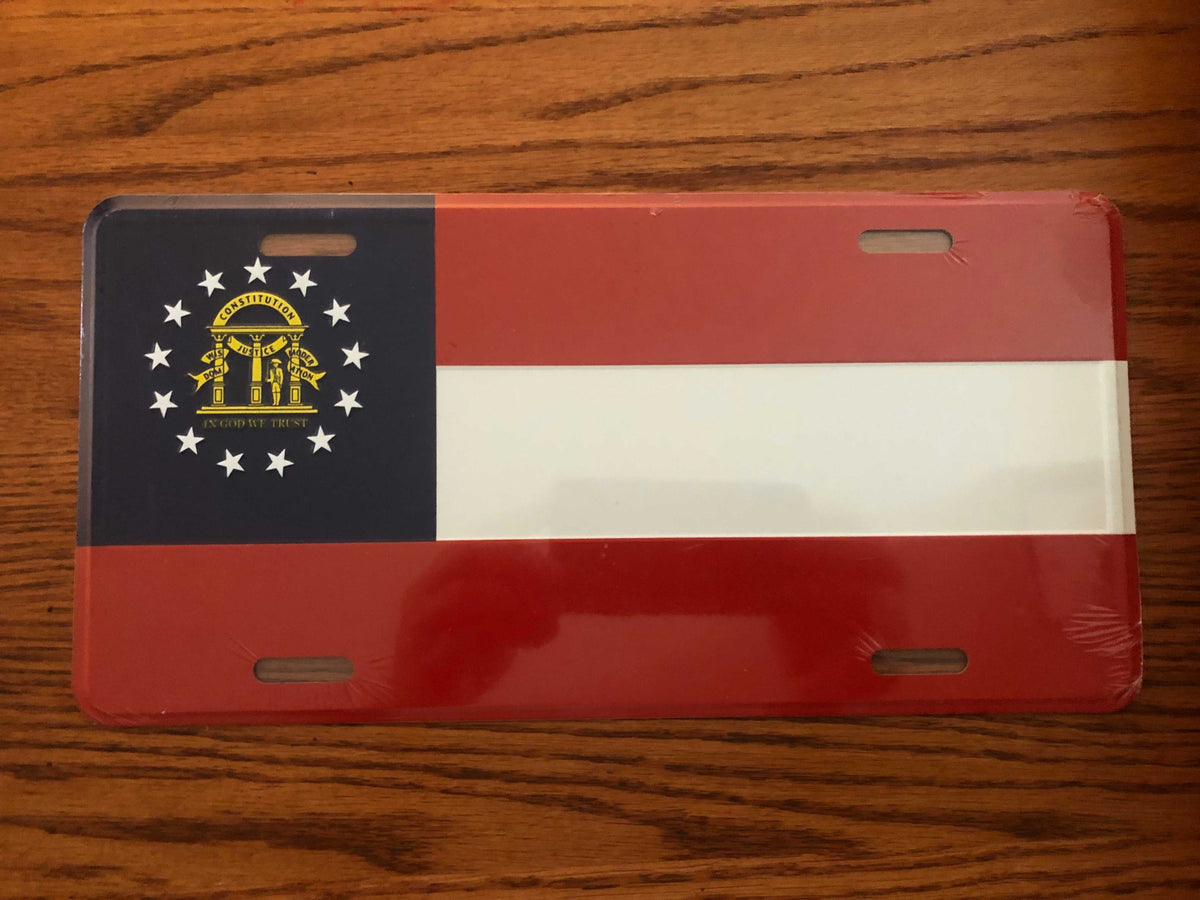 2003 Current Georgia State Flag License Plate Tag wrapped in plastic, size 11-3/4" x 6" aluminum