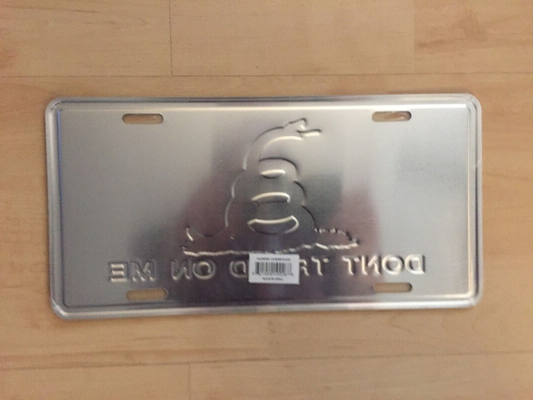 Dont Tread on Me Gadsden Flag aluminum license plate tag wrapped in plastic with free shipping