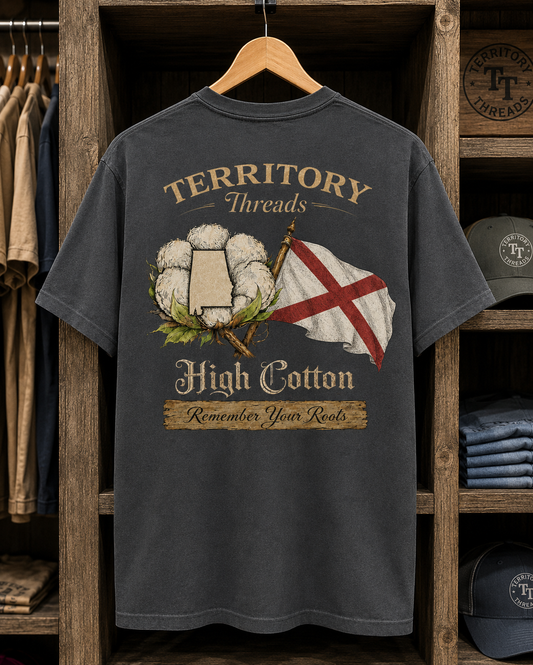 Alabama Flag High Cotton Short Sleeve Premium T-Shirt in Charcoal Gray