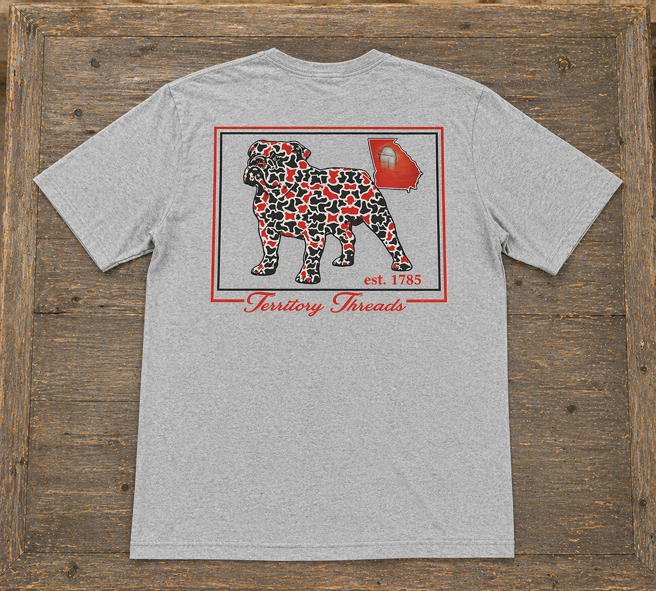 Camouflage Bulldog Georgia Design Premium T-Shirt in Heather Gray