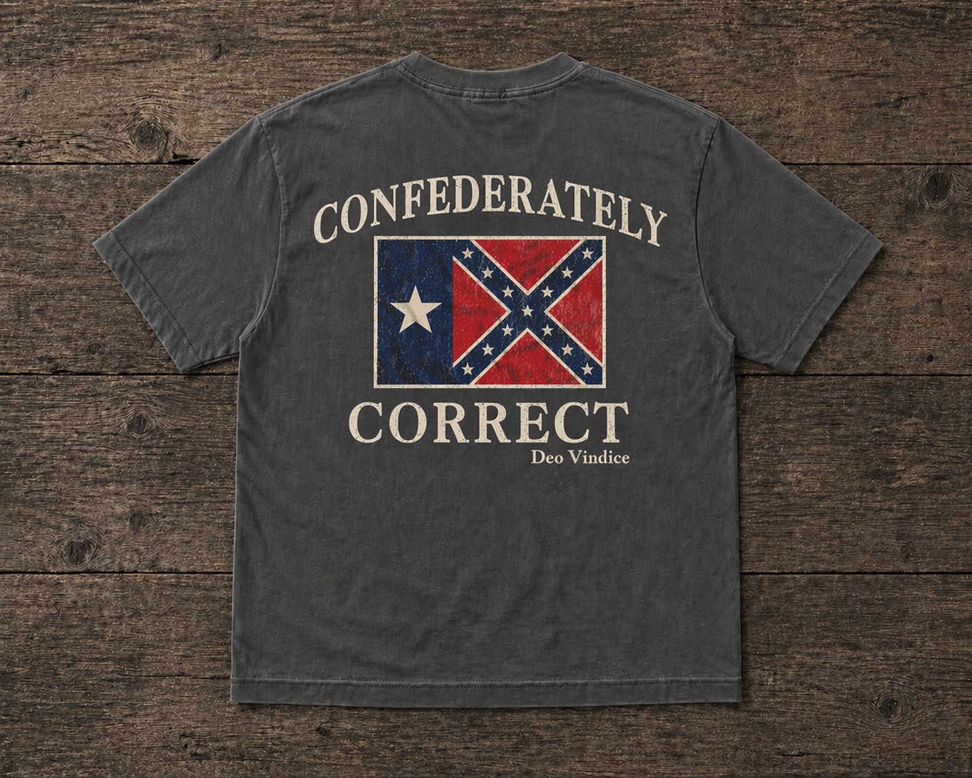 Texas Battle Flag Confederately Correct Short Sleeve T-Shirt Charcoal Gray
