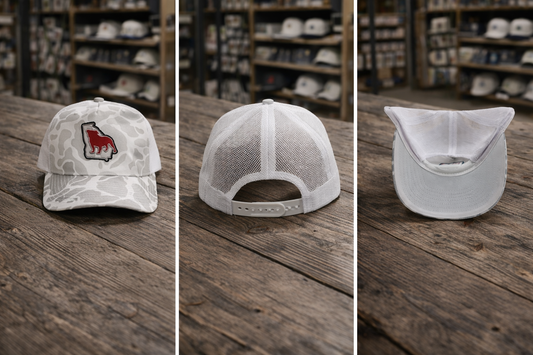 Embroidered UGA Bulldog on Ghost Camo White Mesh Back Hat Cap 3 Views