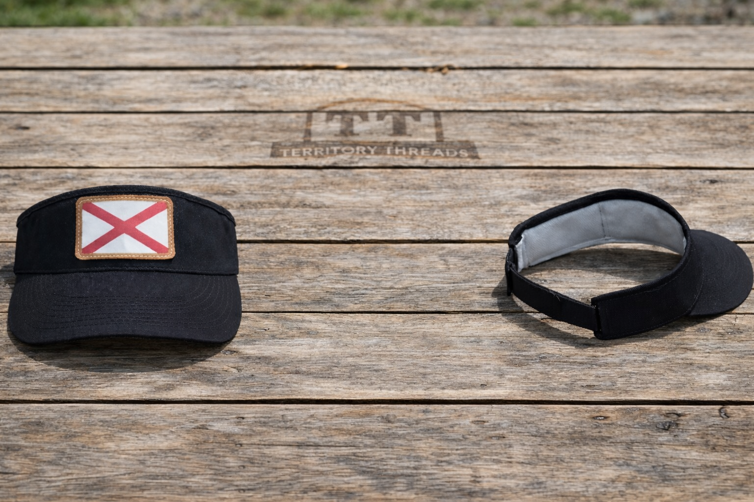 Black Golf Visor with Alabama State Flag Leather Patch