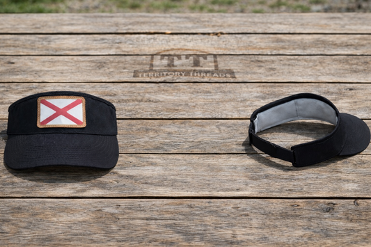 Black Golf Visor with Alabama State Flag Leather Patch