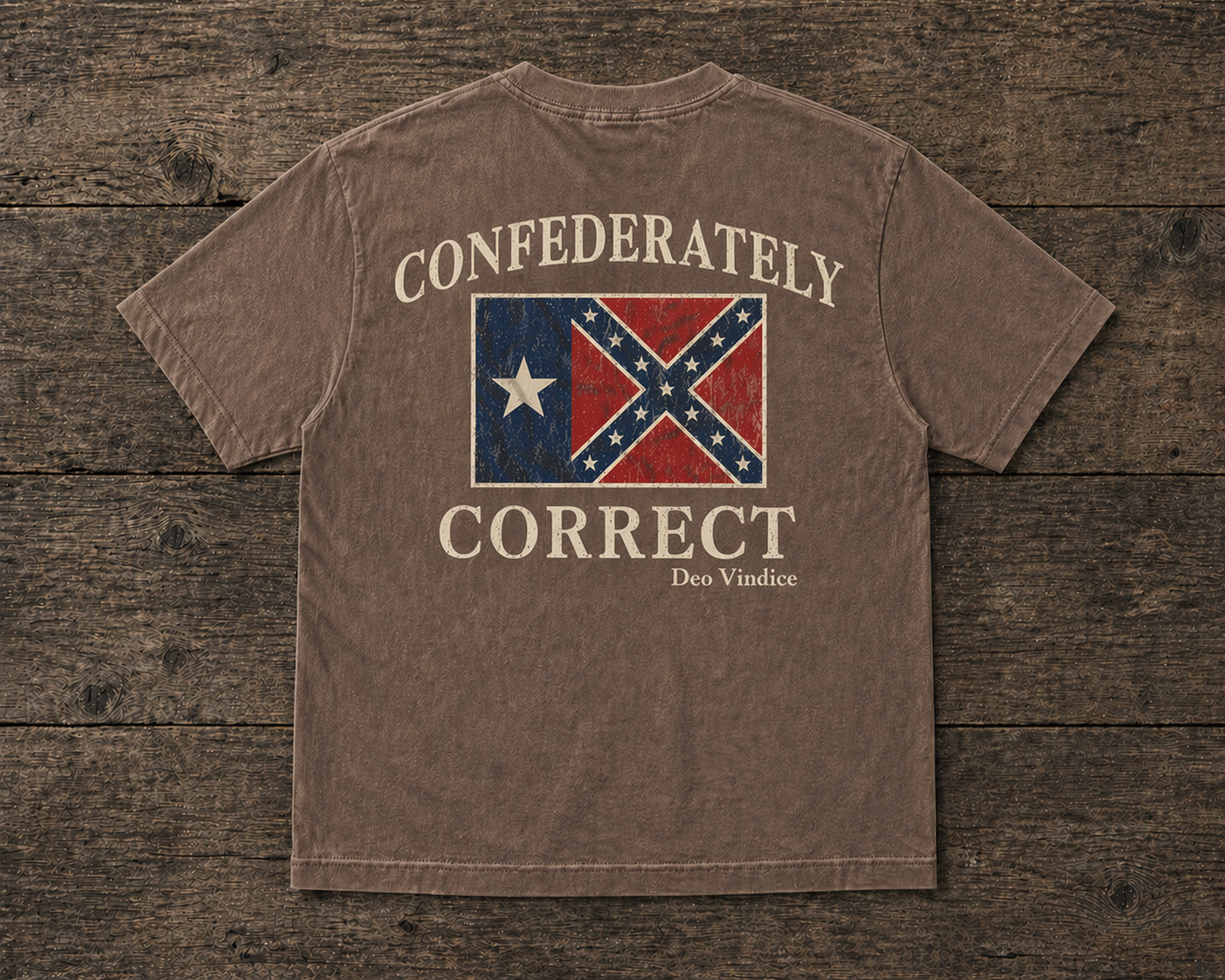 Texas Battle Flag Confederately Correct Short Sleeve T-Shirt Faded Mocha Brown