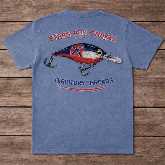Old Mississippi State Flag Stars and Strikes Design Premium T-Shirt Faded Denim Blue