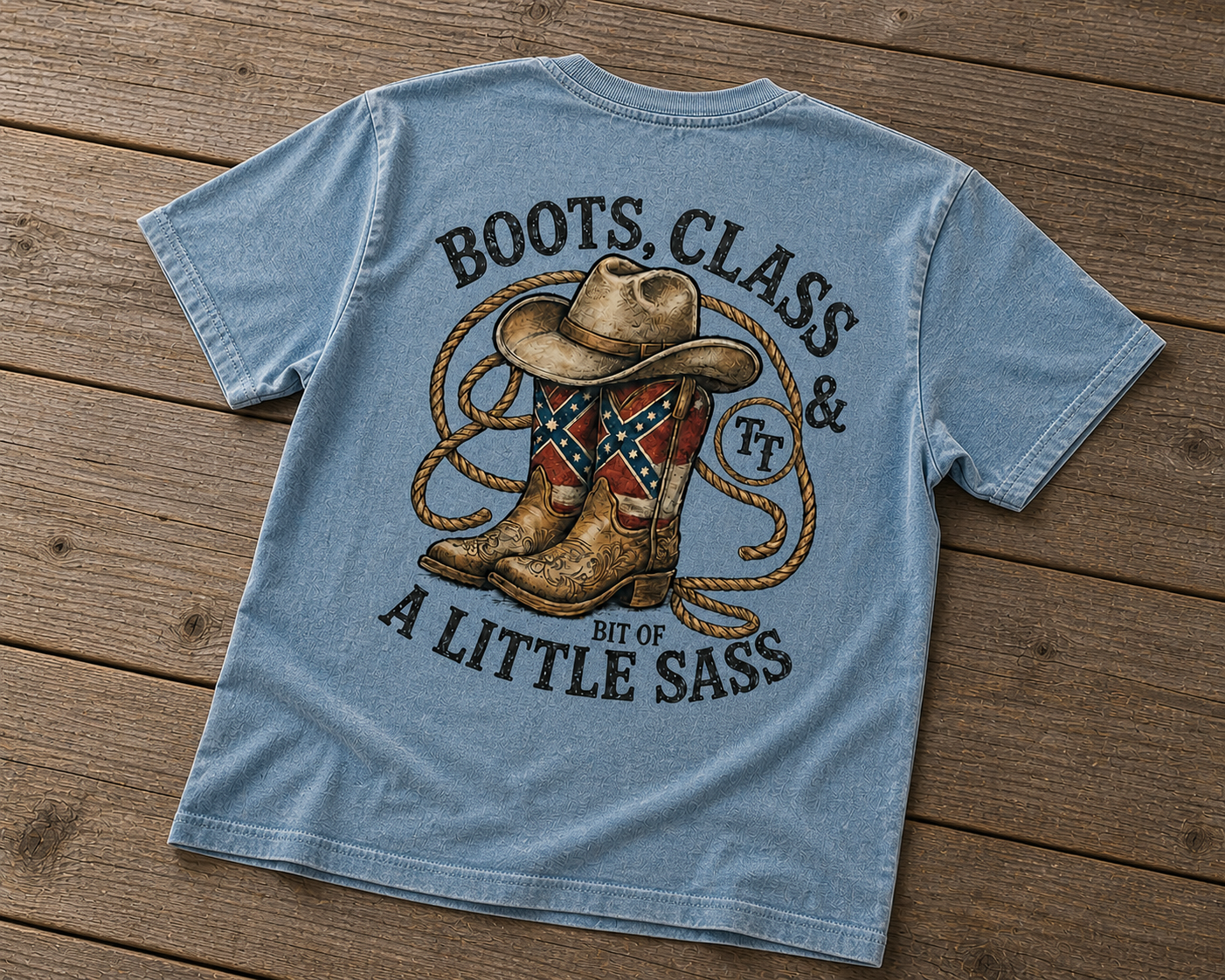 Boots Class and a Little Bit of Sass Boots T-Shirt Powder Blue
