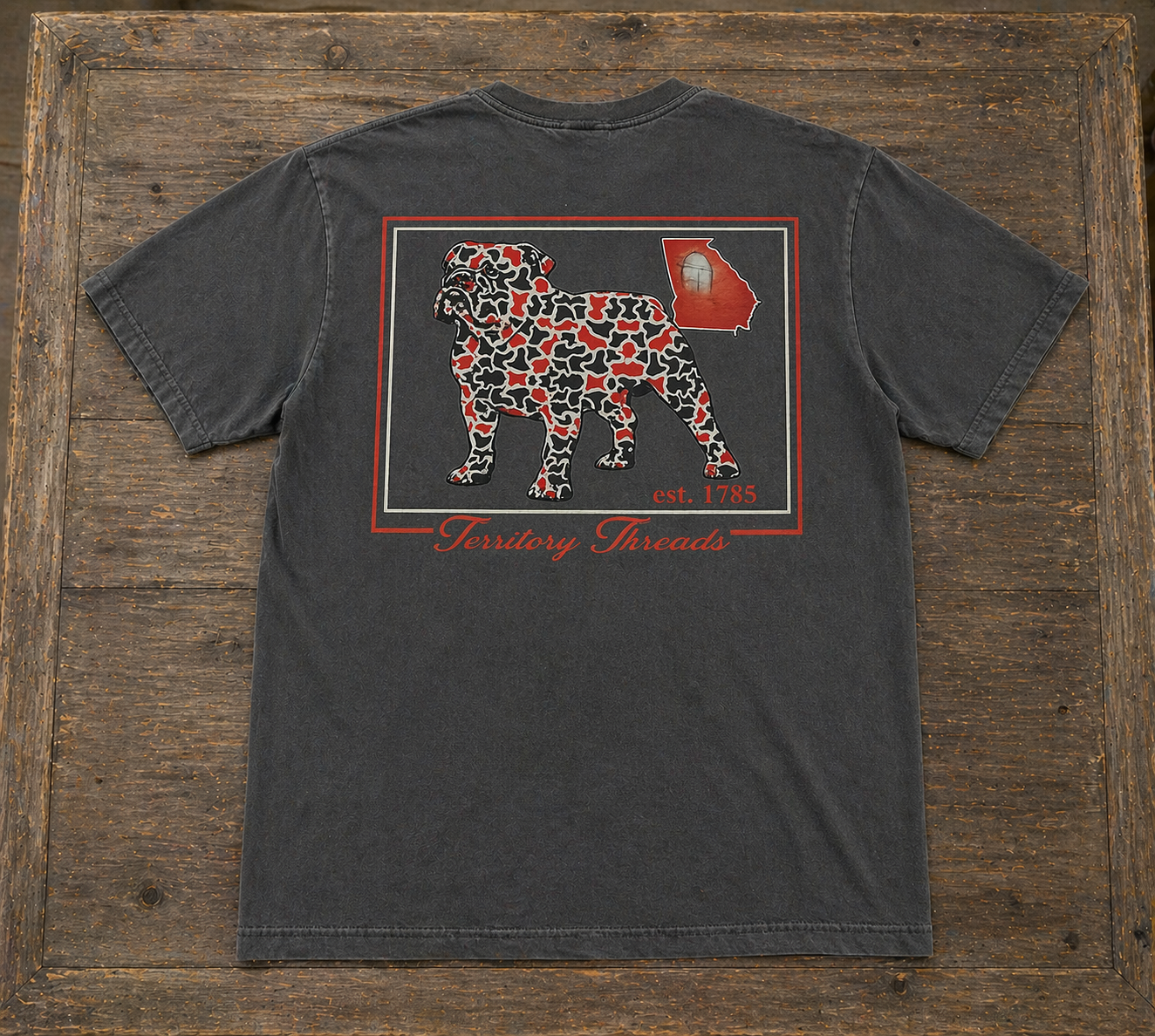 Camouflage Bulldog Georgia Design Premium T-Shirt in Charcoal Gray