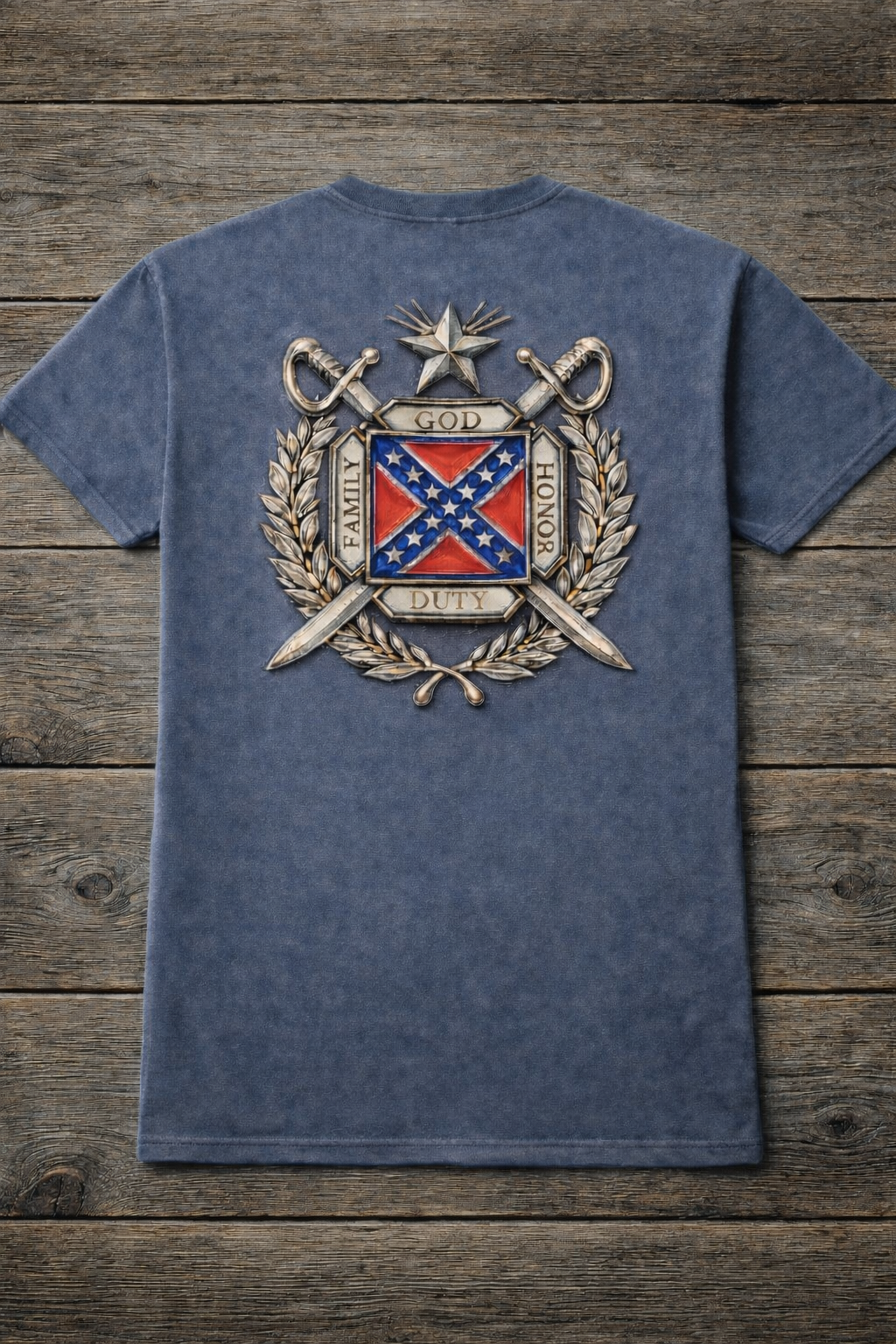 Crossed Swords on Battle Flag Short Sleeve Premium T-Shirt 100% Ring -Spun Cotton