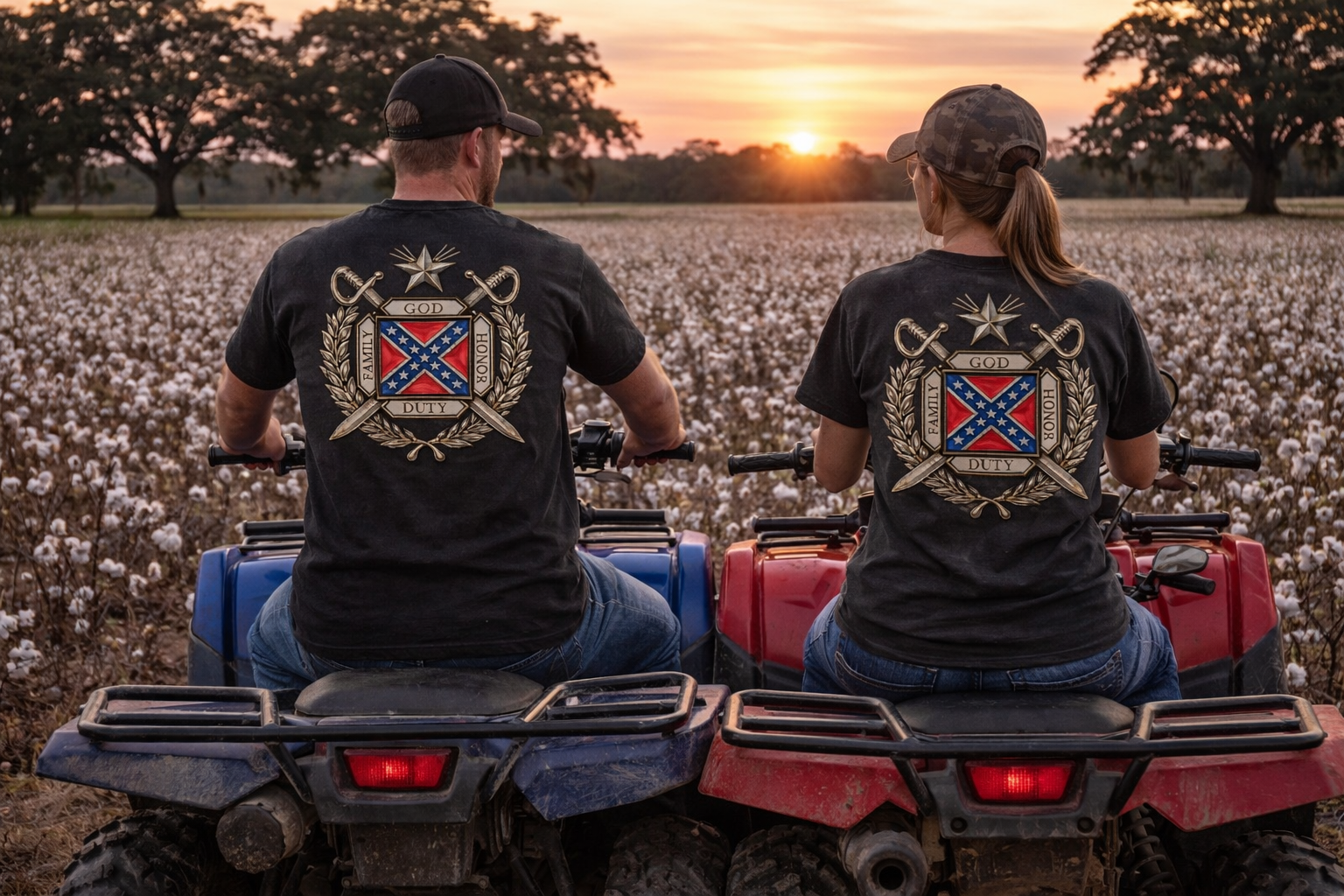 Crossed Swords on Battle Flag Short Sleeve Premium T-Shirt 100% Ring -Spun Cotton