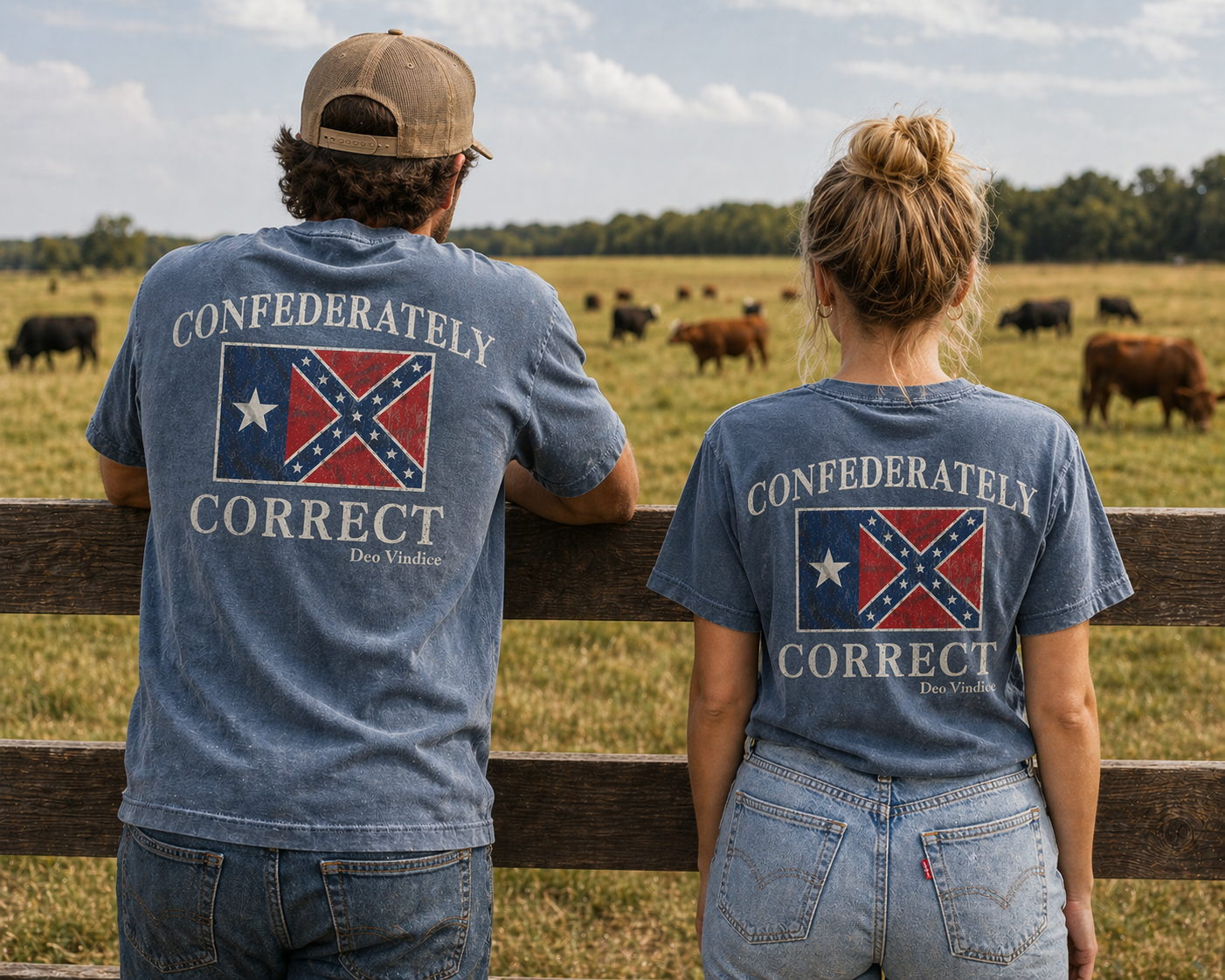 Texas Battle Flag Confederately Correct Short Sleeve T-Shirt on a Couple