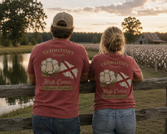 Alabama Flag High Cotton Short Sleeve Premium T-Shirt on Models