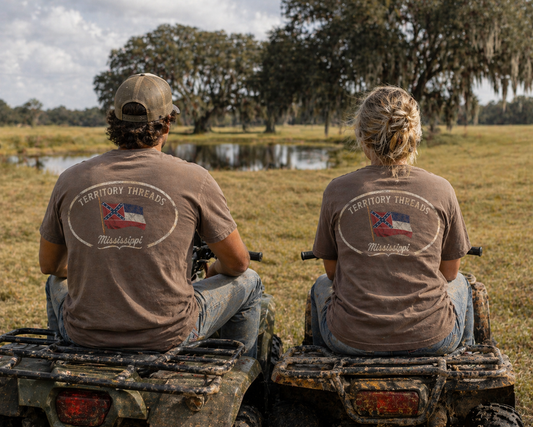 Old Mississippi State Flag Oval Design Confederately Correct Short Sleeve T-Shirt on Models