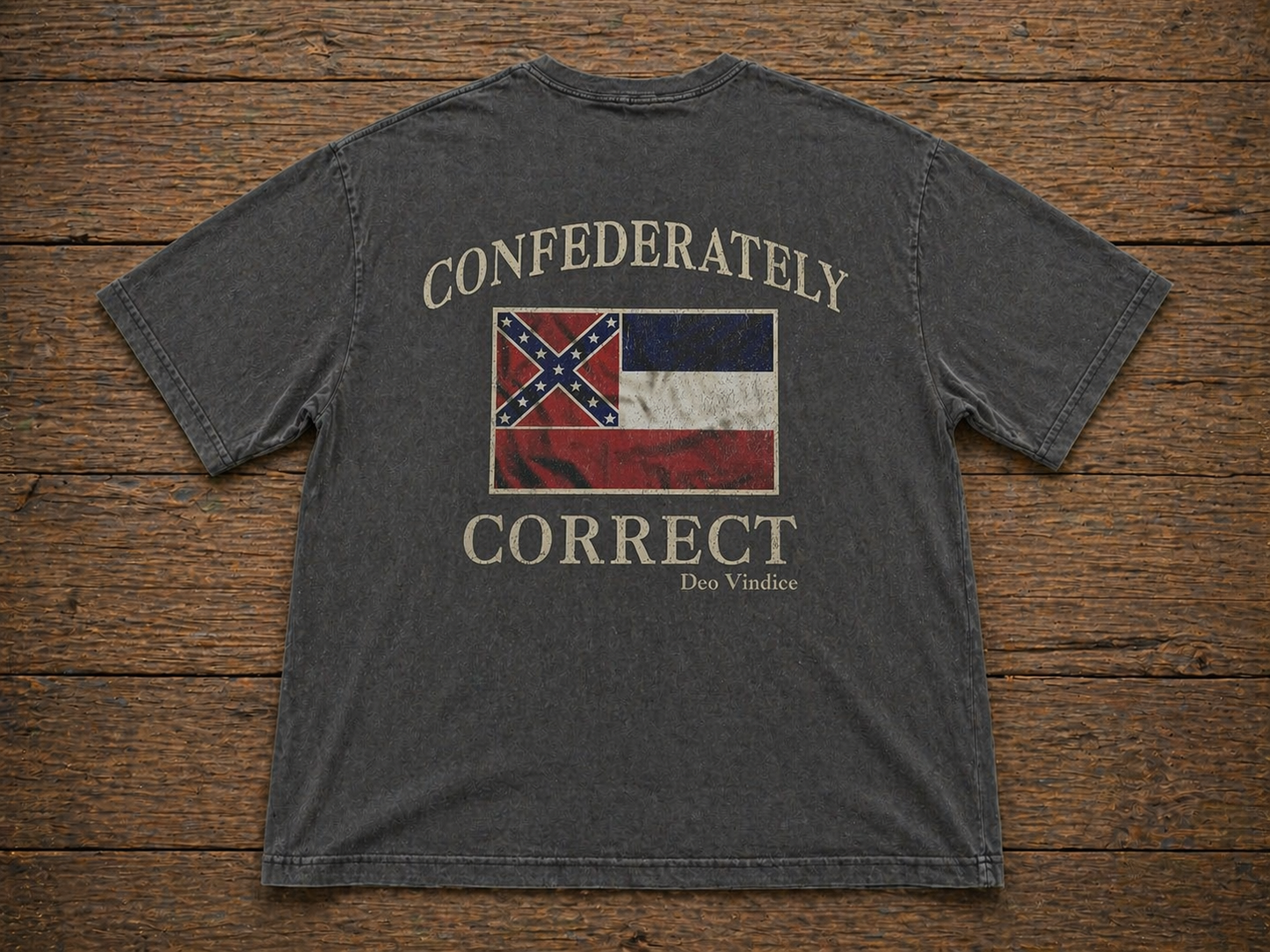 Old Mississippi State Flag Confederately Correct Short Sleeve T-Shirt Charcoal Gray