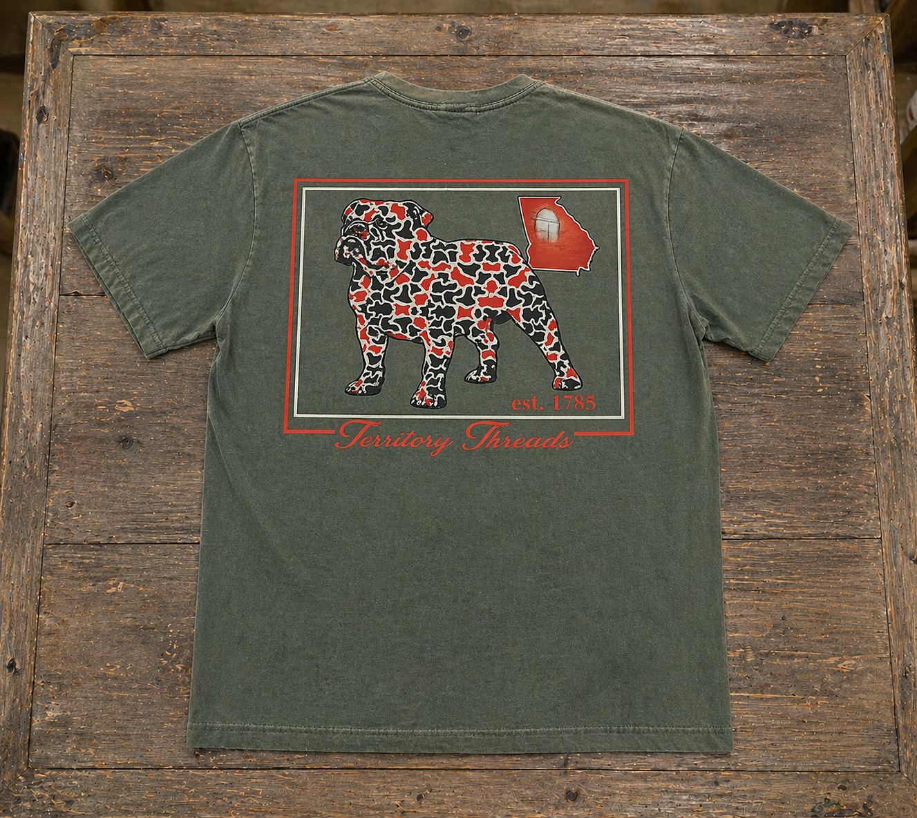 Camouflage Bulldog Georgia Design Premium T-Shirt in Faded Hunter Green