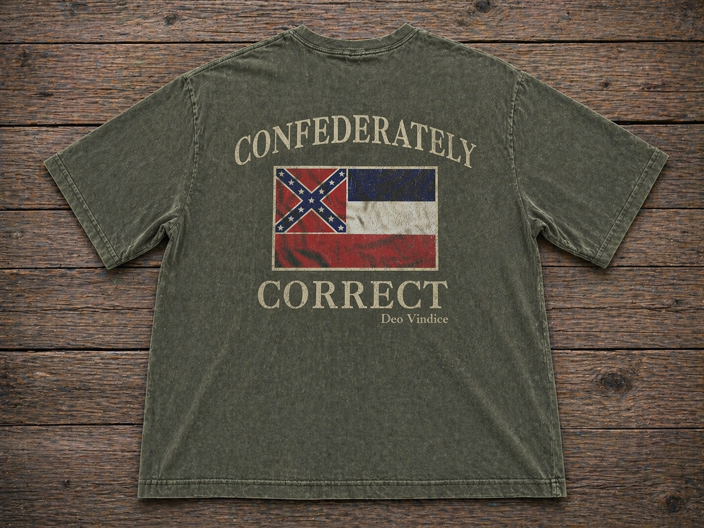 Old Mississippi State Flag Confederately Correct Short Sleeve T-Shirt Faded Hunter Green