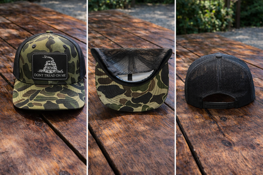 Green Camo Black Mesh Back Hat Cap with Black Dont Tread on Me Patch