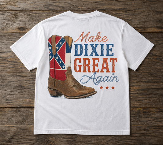 Make Dixie Great Again T-Shirt with Old Mississippi Flag on Boot White