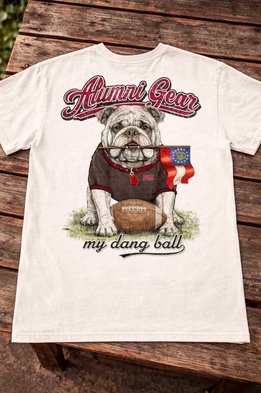Alumni Gear My Dang Ball Design with Georgia Stick Flag in Bulldog's Mouth Short Sleeve Premium T-Shirt 