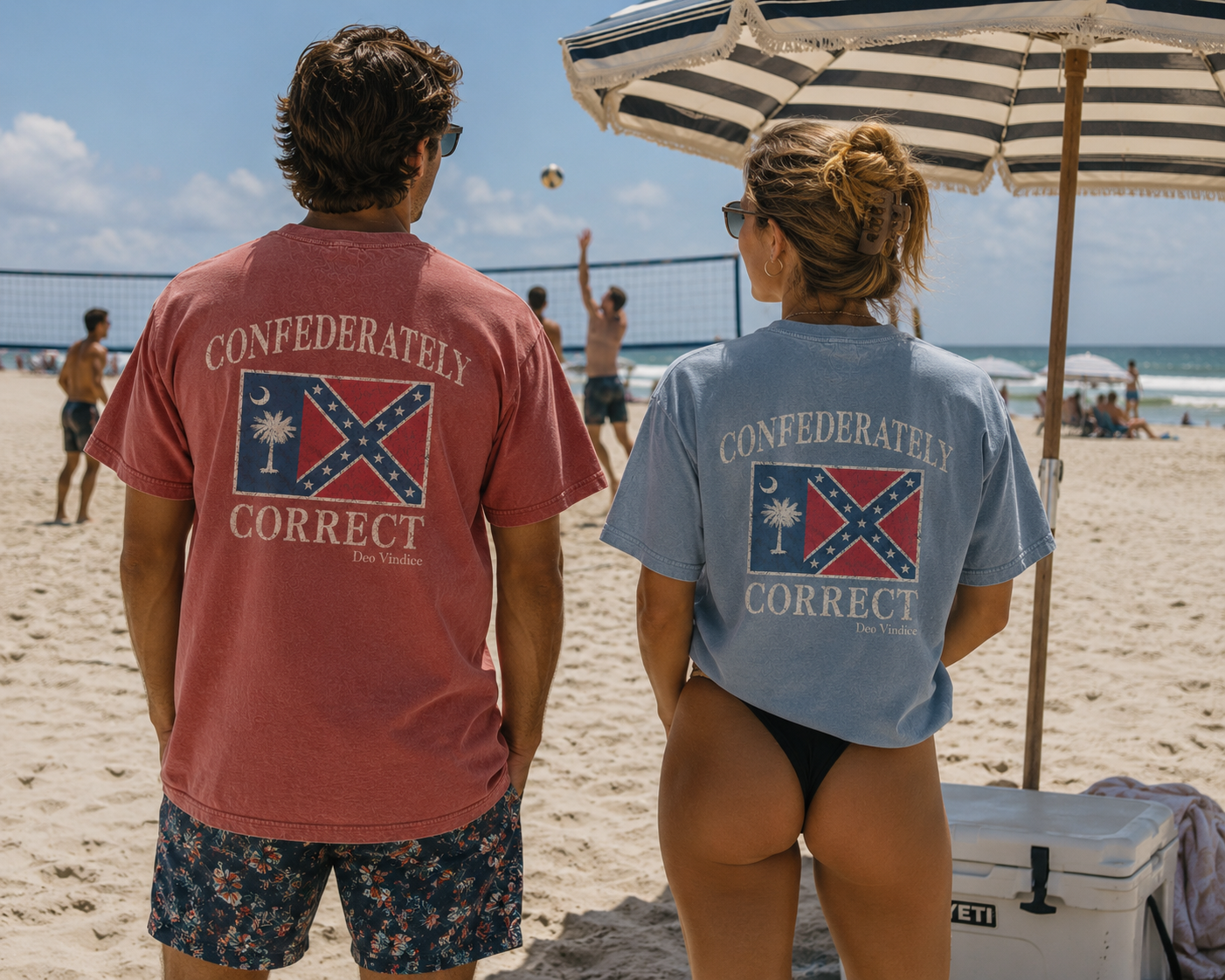 South Carolina Battle Flag Confederately Correct Short Sleeve T-Shirt on two Models