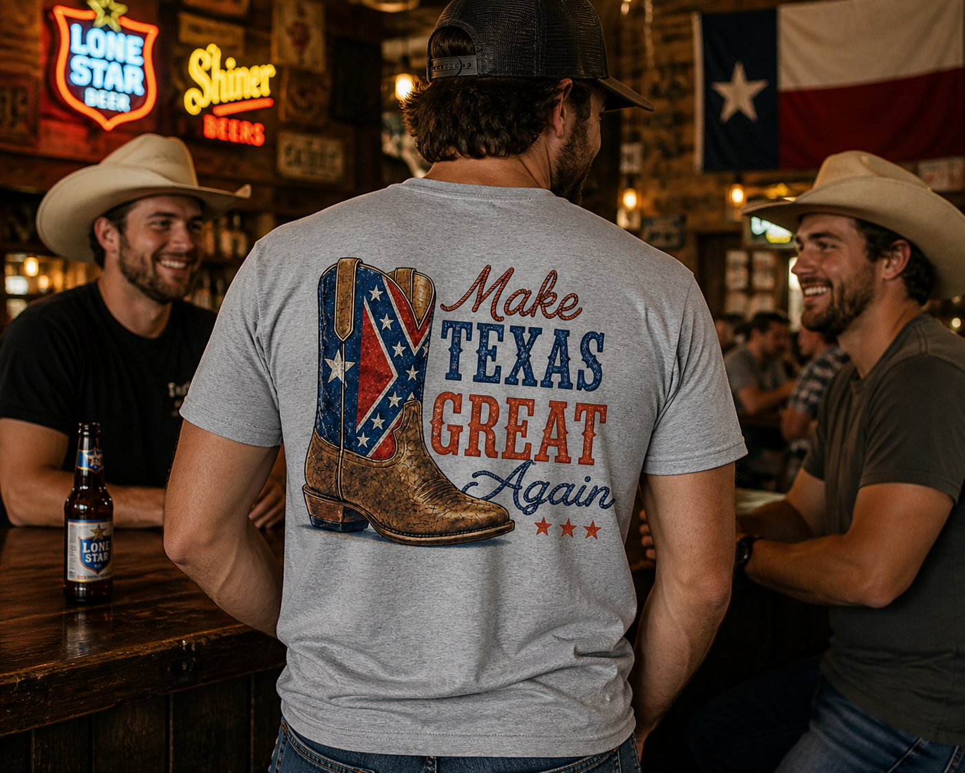 Make Texas Great Again T-Shirt with Texas Battle Flag on Boot