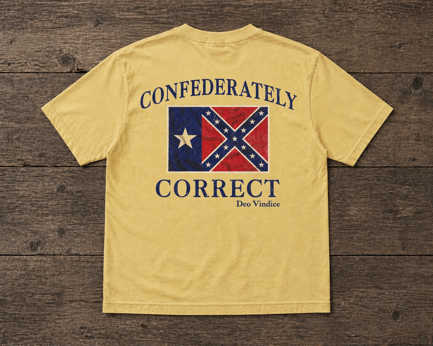 Texas Battle Flag Confederately Correct Short Sleeve T-Shirt Faded Yellow