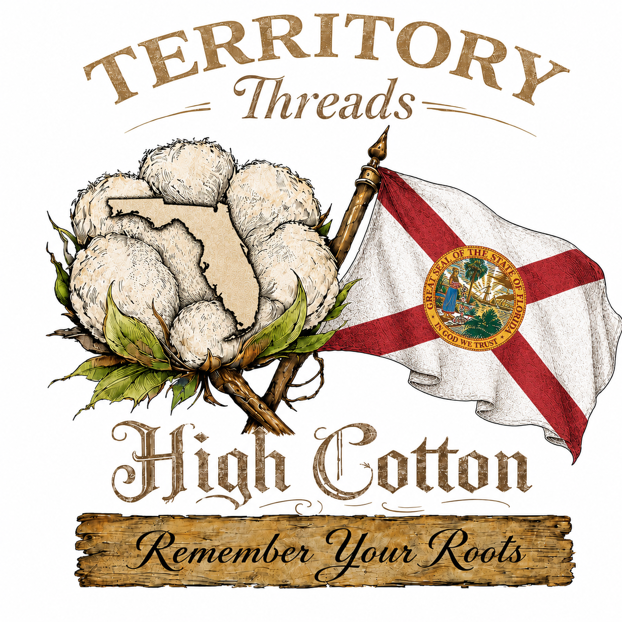 Florida Battle Flag High Cotton Short Sleeve Premium T-Shirt Back Design
