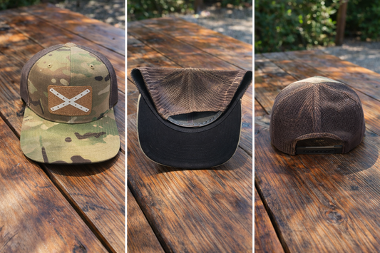 Old School Camo with White Battle Flag Cork Patch Mesh Back Hat Cap