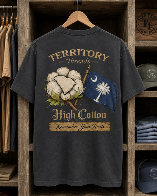 South Carolina Flag High Cotton Short Sleeve Premium T-Shirt in Charcoal Gray
