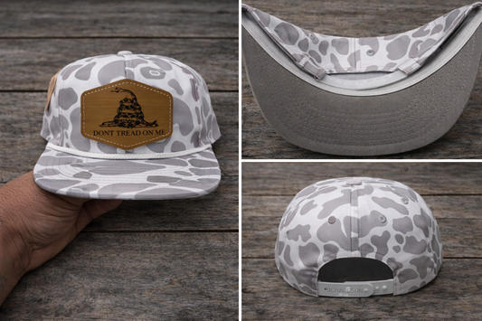 Ghost Camo Rope Cap Hat with Brown Leather Dont Tread on Me Patch 3 views