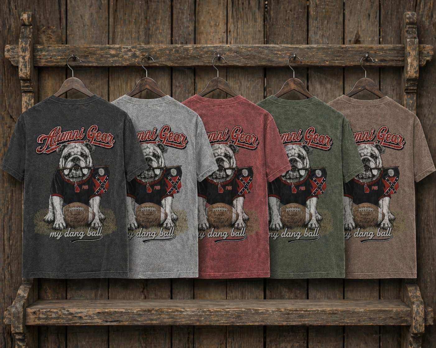 Alumni Gear My Dang Ball Design with 1956 Old Georgia Stick Flag in Bulldog's Mouth Premium T-Shirt
