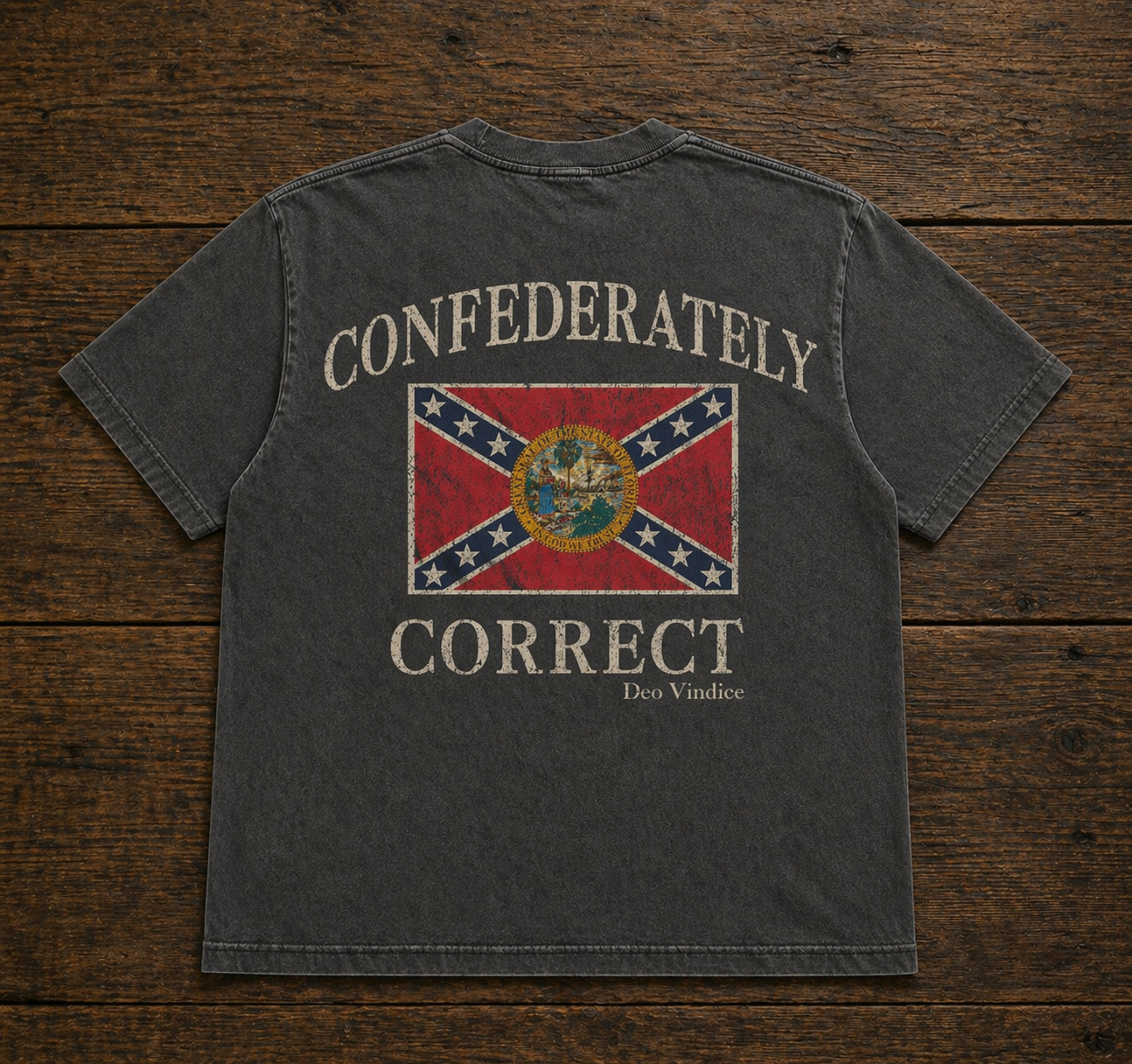 Florida Battle Flag Confederately Correct Short Sleeve T-Shirt Charcoal Gray