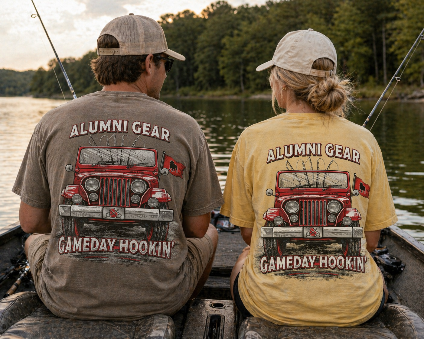 Gameday Hookin Georgia Fishing Design Premium T-Shirt on Models