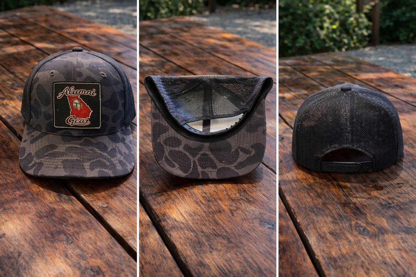 Georgia Brown-Black Mesh Back Camo Hat Cap with Alumni Gear Black Leather Patch