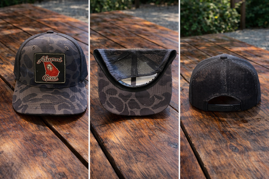 Georgia Brown-Black Mesh Back Camo Hat Cap with Alumni Gear Black Leather Patch