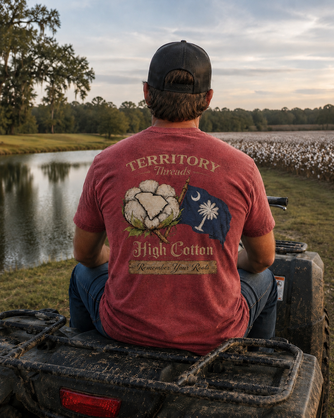 South Carolina Flag High Cotton Short Sleeve Premium T-Shirt in Washed Red 