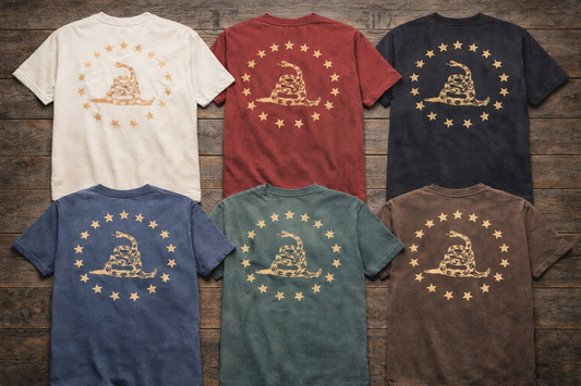 Dont Tread On Me Circle Stars with Snake Territory Threads Design Short Sleeve Premium T-Shirt 100% Ring-spun Cotton
