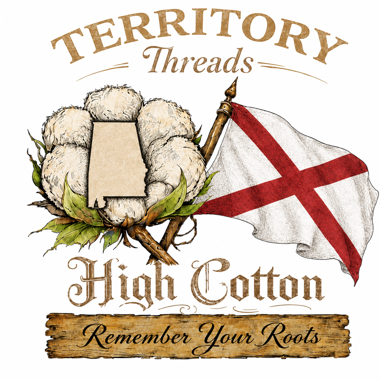 Alabama Flag High Cotton Short Sleeve Premium T-Shirt Back Design