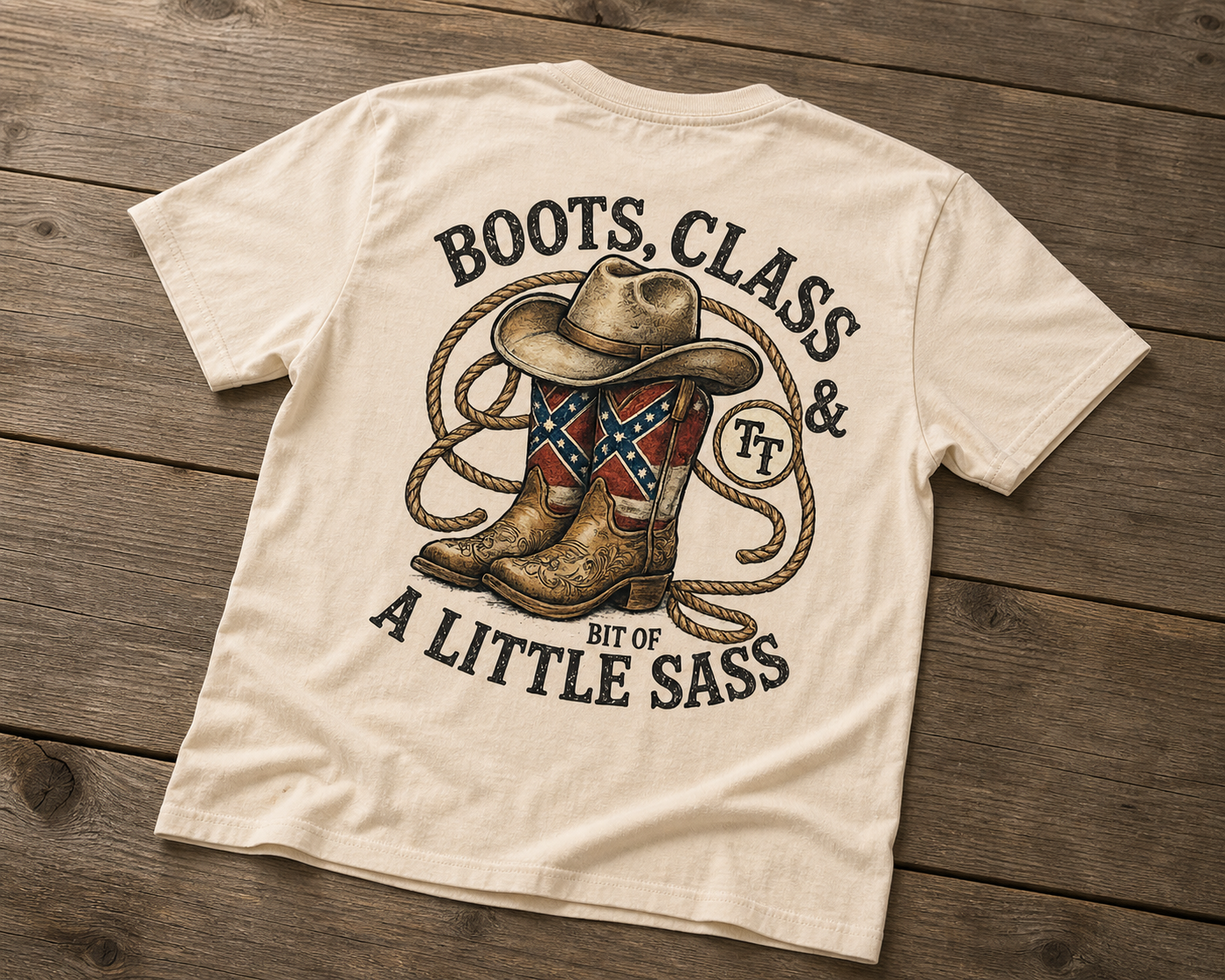 Boots Class and a Little Bit of Sass Boots T-Shirt Bone Cream White