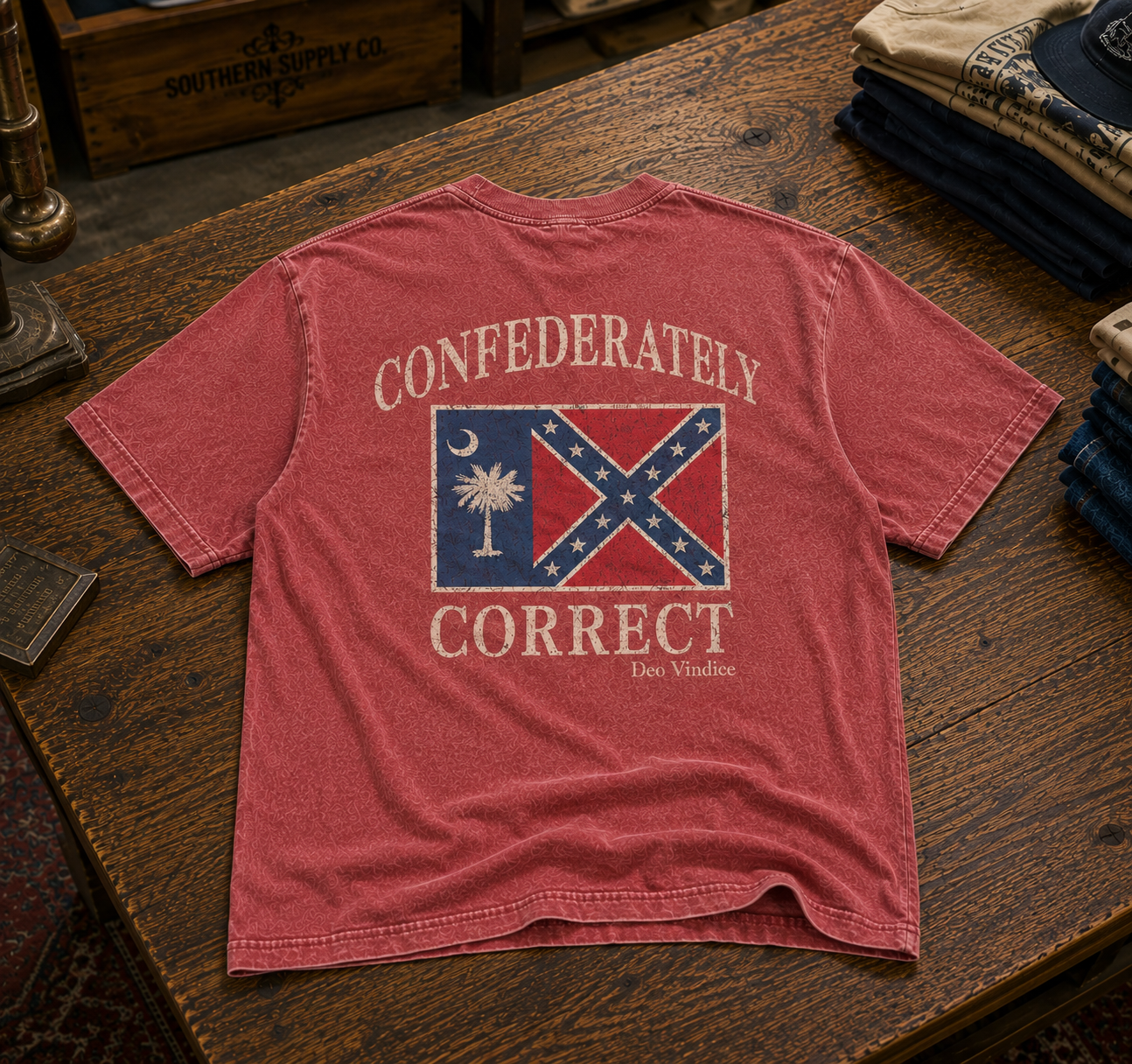 South Carolina Battle Flag Confederately Correct Short Sleeve T-Shirt Washed Red