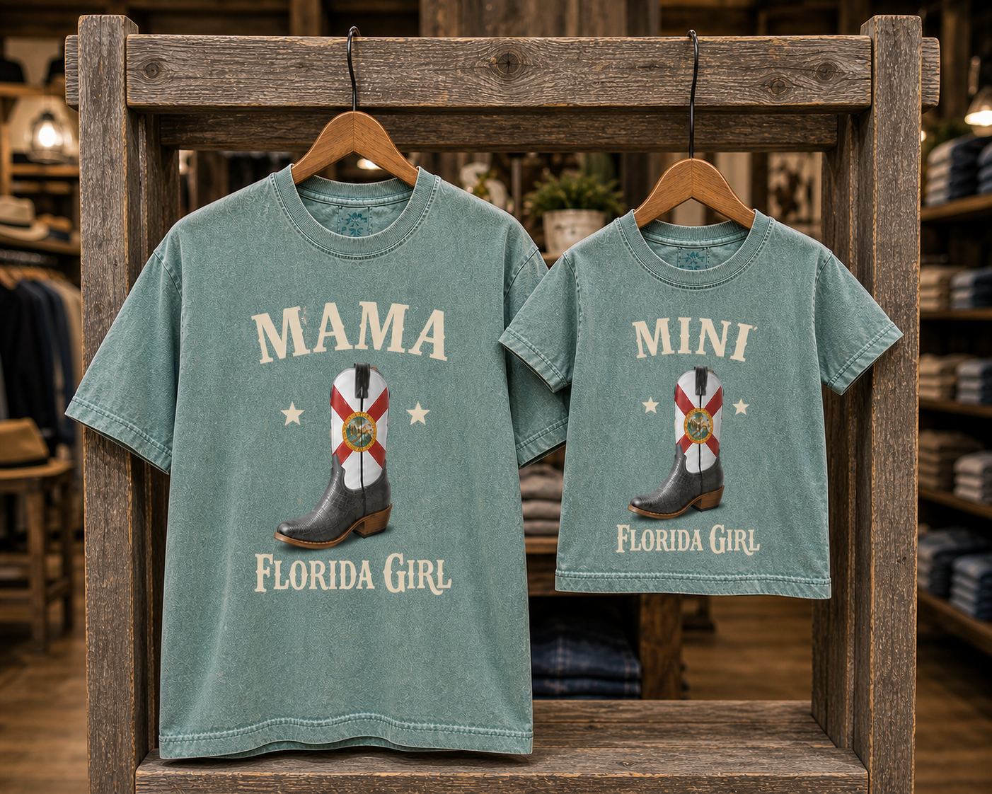 Mama-Mini Florida Girl Design Premium T-Shirt in Faded Moss Teal