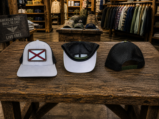 Gray Front Camo Mesh Back Hat Cap with Alabama Flag Leather Patch 3 views