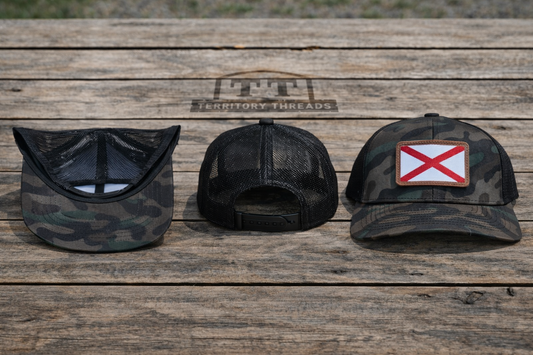 Alabama Flag Leather Patch Traditional Camo Black Mesh Back Hat Cap