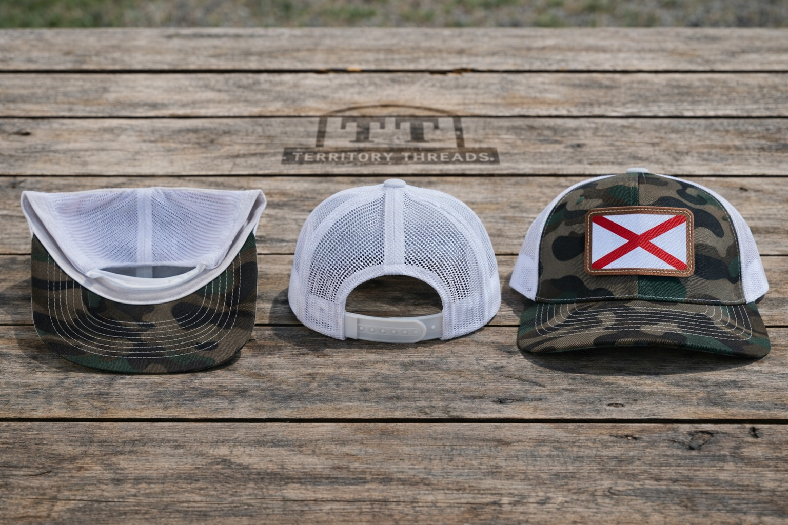 Alabama Flag Leather Patch Green Camo with White Mesh Back Hat Cap