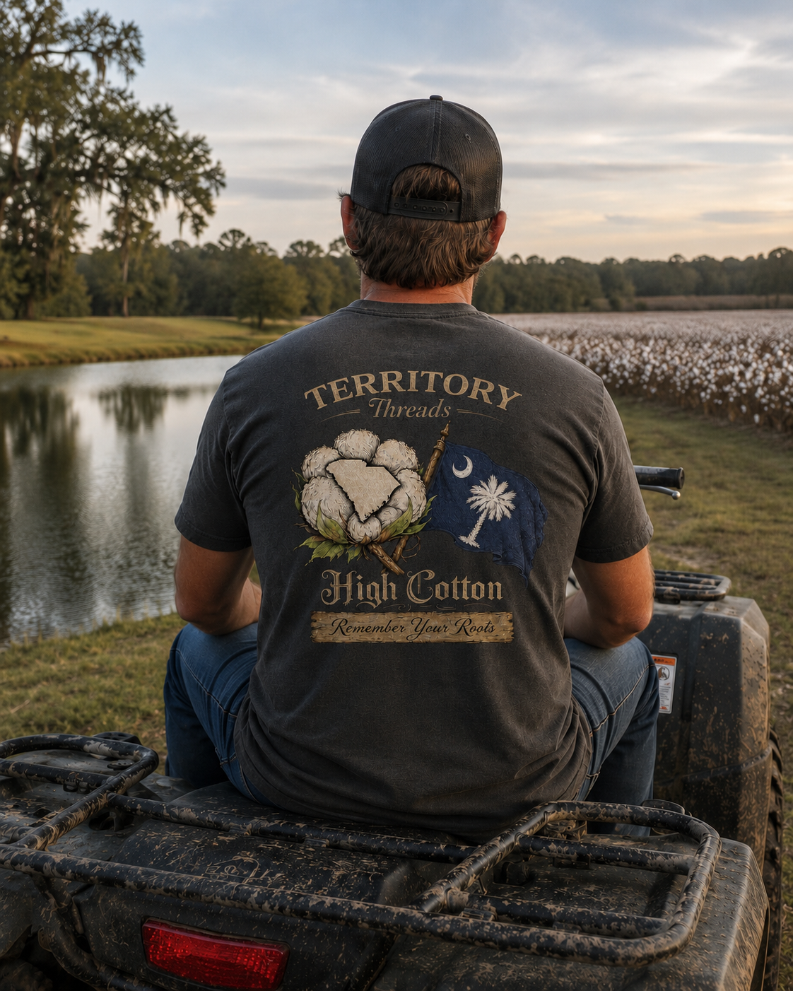 South Carolina Flag High Cotton Short Sleeve Premium T-Shirt on Model