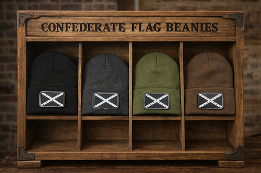 Black and White Battle Flag Leather Patch Beanie Cap Hat