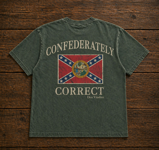 Florida Battle Flag Confederately Correct Short Sleeve T-Shirt Faded Moss Green