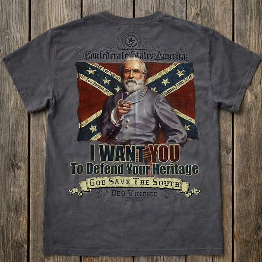 Robert E Lee Defend Your Heritage T-shirt Short Sleeve Premium T-Shirt 100% Ring-Spun Cotton